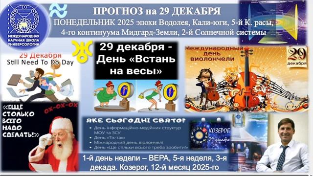 ПРОГНОЗ на 29 ДЕКАБРЯ ПОНЕДЕЛЬНИК