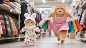 Первый зимний поход котенка Джинджер за покупками с Мамой-кошкой. Трогательная подборка