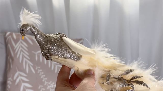 Декоративное украшение СВЕРКАЮЩИЙ ПАВЛИН на клипсе, перо, 41 см, MC40518