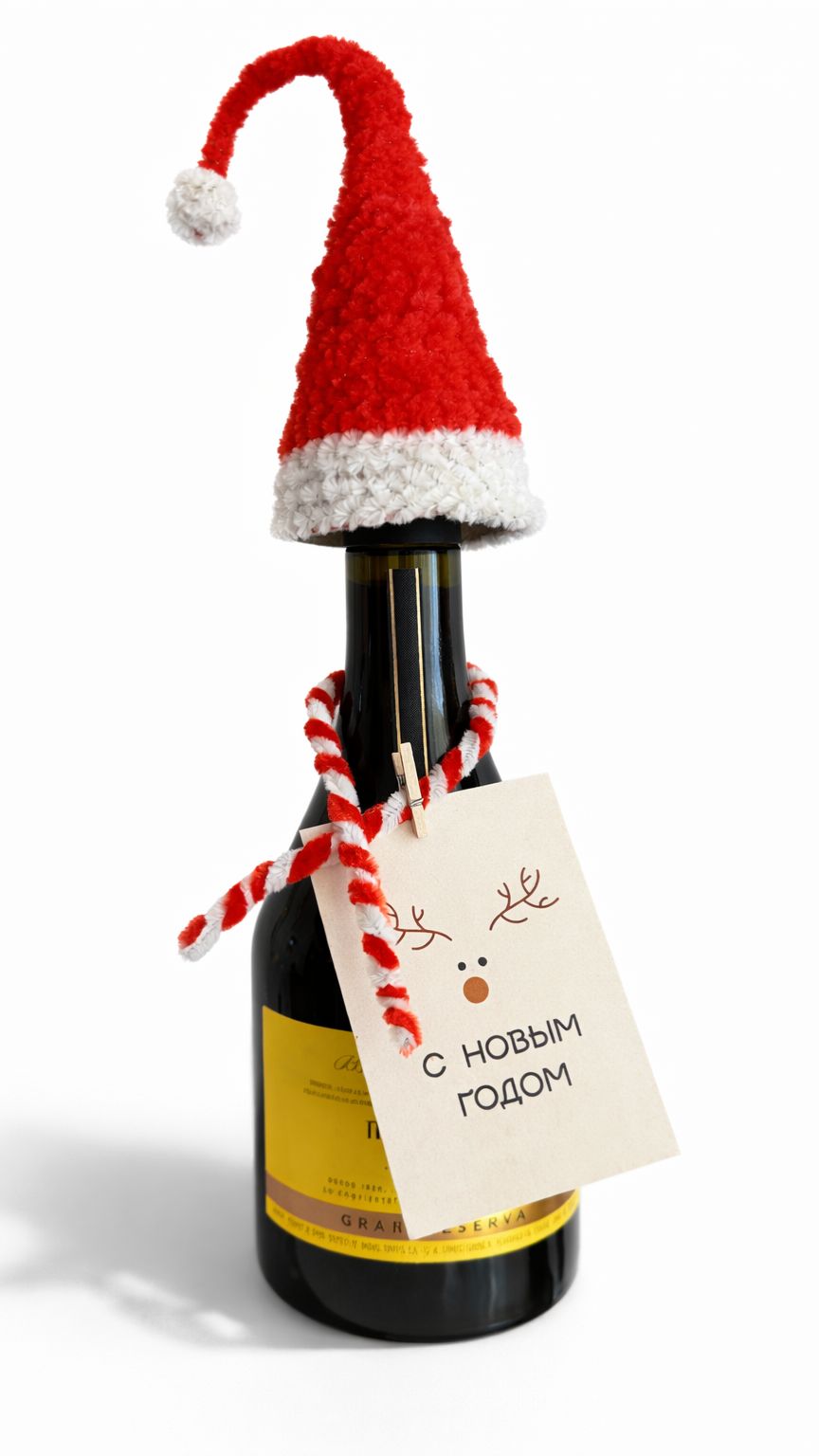 Новогодний декор бутылки 🎄🍾 | Шапка Деда Мороза из синельной проволоки | DIY подарок смотреть онлайн