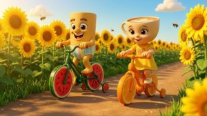 Маленькая Балерина Капучино и Тунг Тунг Сахур катаются на велосипедах.