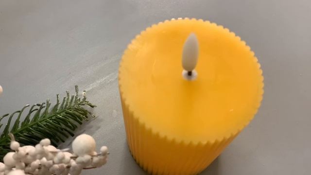 Свеча-столбик светодиодная восковая РИФЛИ малая, горчичная, мерцающий огонёк, MB-41060