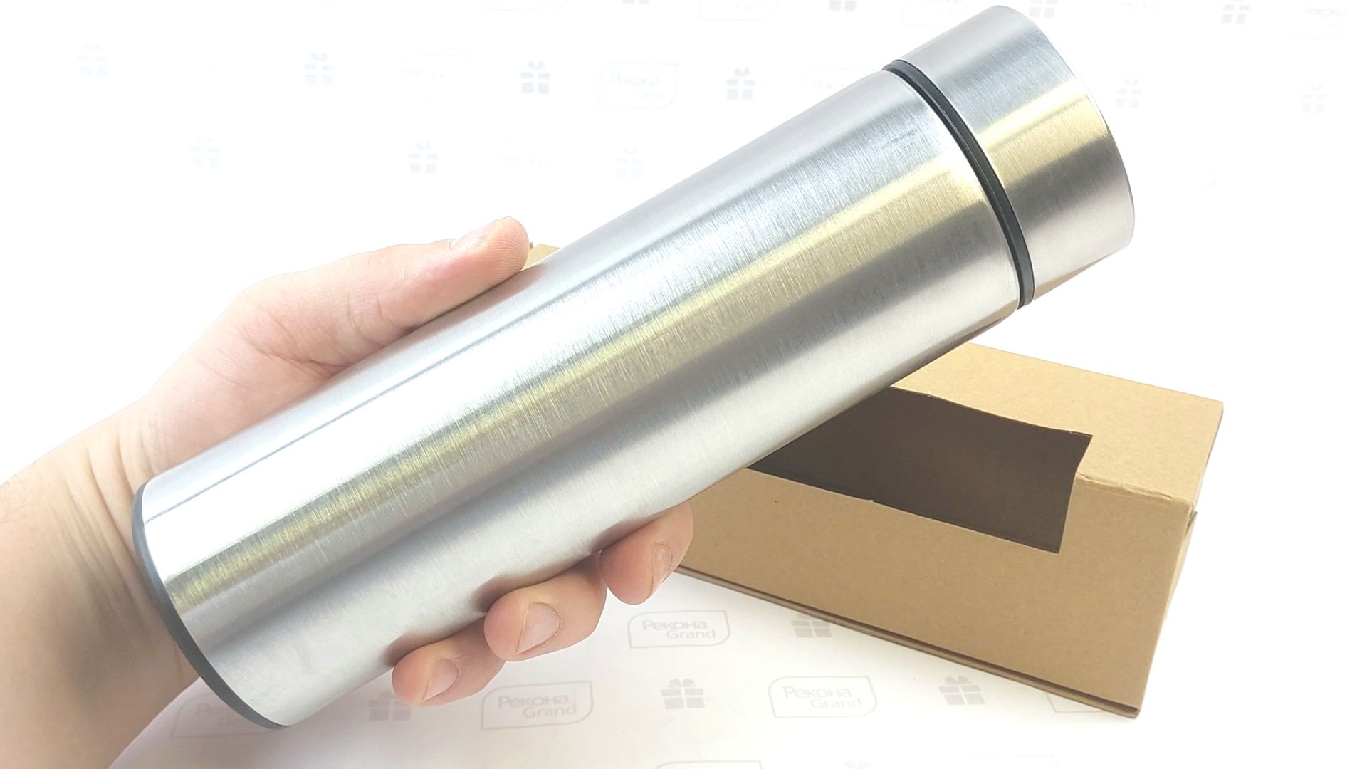 Серебристый термос Offer с индикатором температуры смотреть онлайн