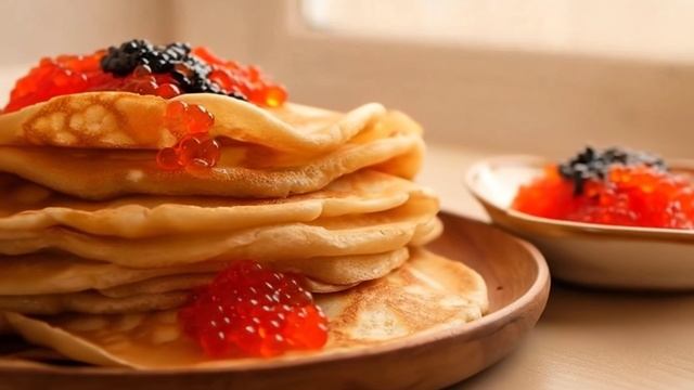 Блины с красной и черной икрой. Рецепт внутри. смотреть онлайн