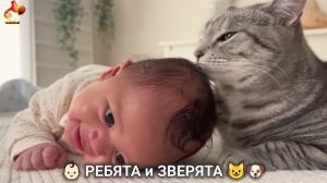 Ребята и зверята от ИИ милое видео для души и радости 👶🏻😺🐶 (18)