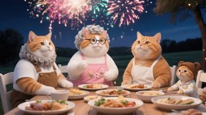 Мама кошка вместе с Джинджер едут к дедушке и бабушке Кэт на новогоднее пиршество и фейерверк