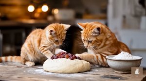 😹Мама кошечка со своим маленьким сыночком пекут вкусные пироги из винограда🔥