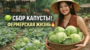 Сбор капусты и продажа на рынке. Уход за животными и фермерская жизнь. Хиен. Жизнь в Азии