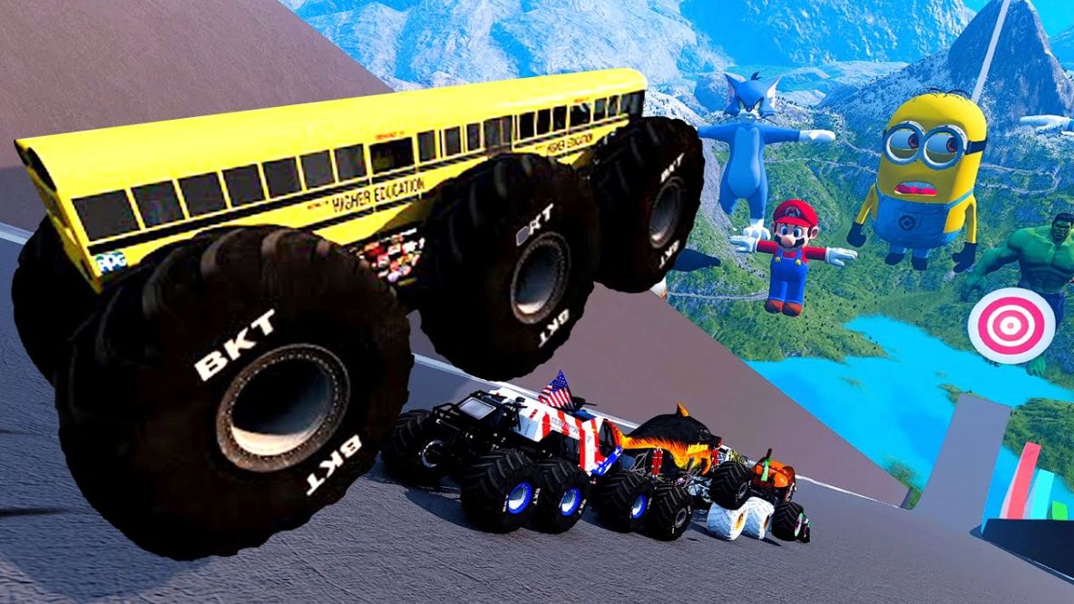 МУЛЬТИКИ ПРО МАШИНКИ Эпические прыжки и столкновения на скоростном монстр-траке Beamng Drive #124 смотреть онлайн