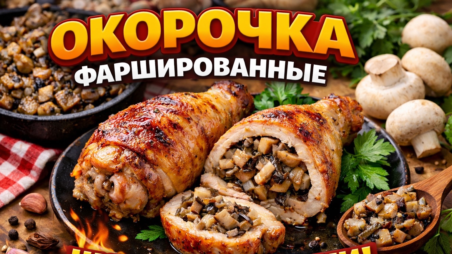 Окорочка с шампиньонами в духовке | Простой и вкусный рецепт смотреть онлайн