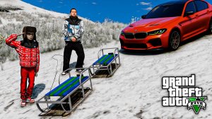 КАТАЕМСЯ НА САНКАХ СО СНЕЖНОЙ ГОРЫ С ПАПОЙ И ДЯДЕЙ САЙМОНОМ - ОТЕЦ И СЫН В GTA 5 ⚡ГАРВИН