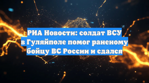 РИА Новости: солдат ВСУ в Гуляйполе помог раненому бойцу ВС России и сдался