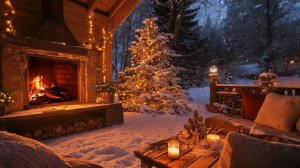 🔥 УЮТНЫЙ НОВОГОДНИЙ КАМИН НА ТЕРАССЕ❄️ Спокойный вечерний джаз