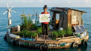 Девушка и маленькая обезьянка построили плавучий дом своими руками. Бушкрафт