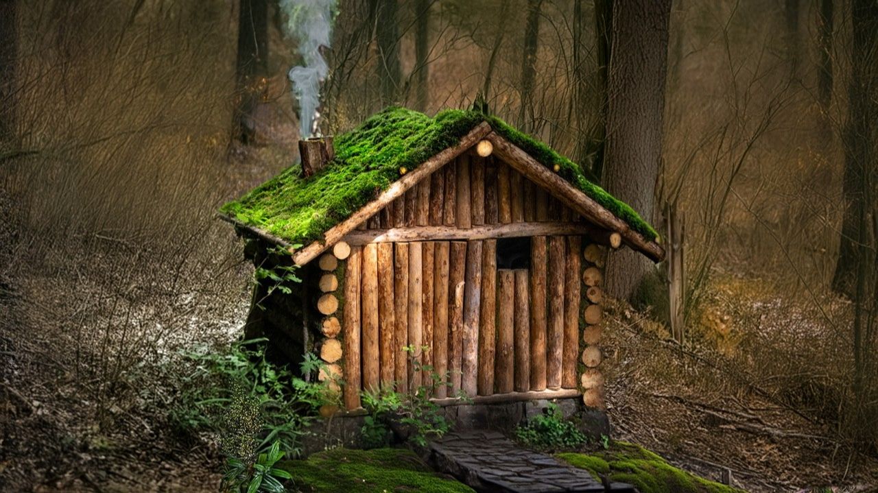 Строительство бревенчатой хижины для выживания в дикой природе / Ловля рыбы и приготовление пищи смотреть онлайн