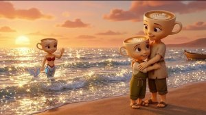 Русалка с искусственным хвостом благодарит Балерину Капучину а затем возвращается в море