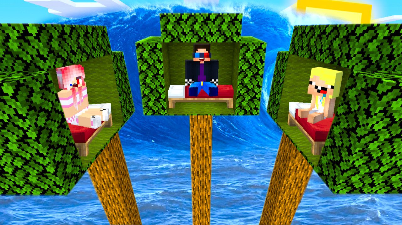 🌊🌳ПОСТРОИЛИ ДОМА НА ДЕРЕВЬЯХ ПРОТИВ ЦУНАМИ В МАЙНКРАФТ! ШЕДИ ЛЕСКА И НУБИК MINECRAFT смотреть онлайн