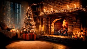 🔥 Рождественский Камин и свечи 🎄 Тёплый вечерний джаз у огня на фон