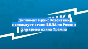Дипломат Крук: Зеленский использует атаки БПЛА по России для срыва плана Трампа