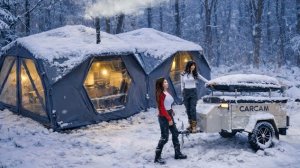 Глэмпинг в роскошных надувных палатках со своей лучшей подругой. Кемпинг с зимнем лесу.