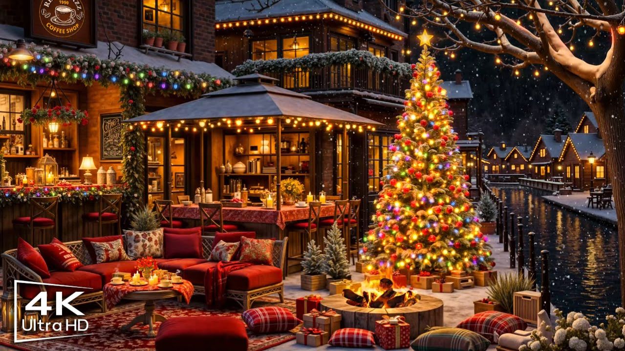 Уютный рождественский вечер в атмосфере уличной кофейни 🎄 Christmas Jazz смотреть онлайн