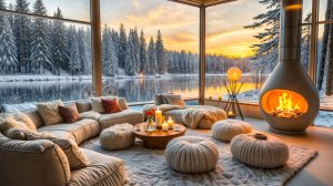 🔥 Уютный зимний камин у озера 🎷 Мягкий джаз и вечерний покой