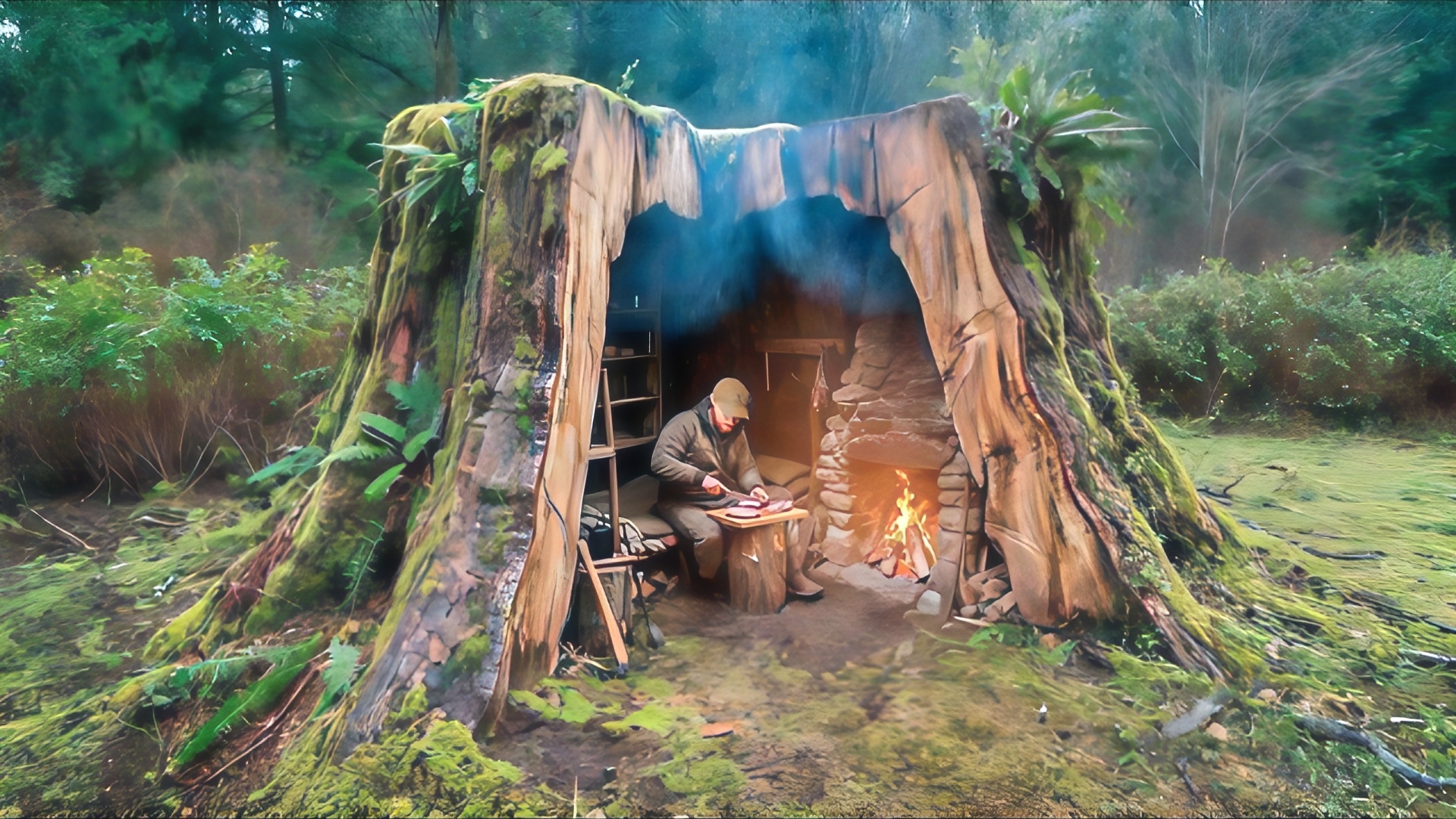 Строю уютное тайное убежище внутри дуба. Навыки выживания в дикой природе. Бушкрафт смотреть онлайн