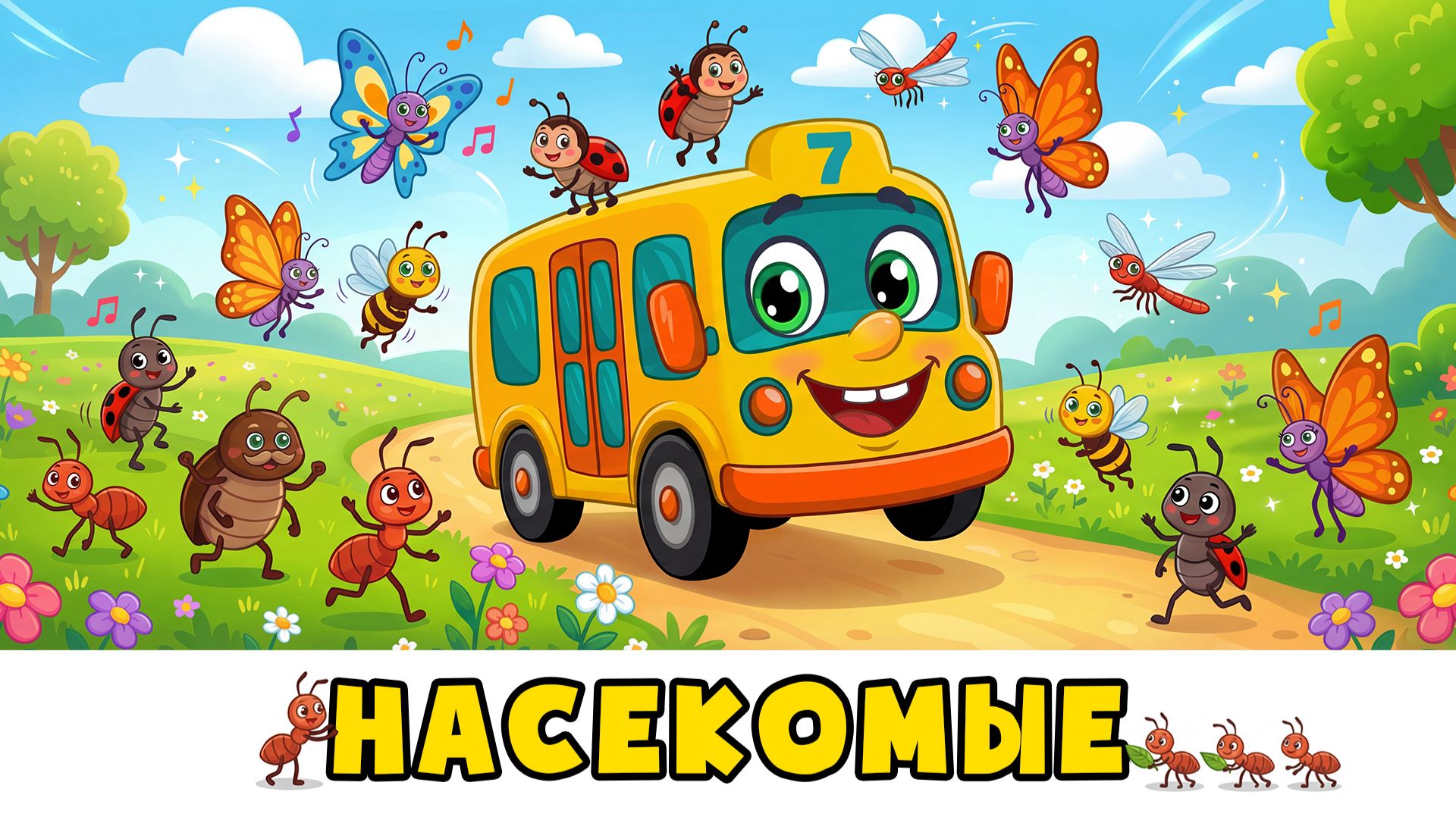 Насекомые | Автобус Борис | Развивающая песенка мультик для детей смотреть онлайн
