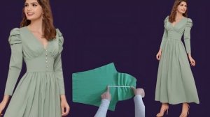 Моделирование выкройки длинного платья с глубоким  вырезом декольте и пышных рукавов