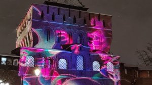Световое новогоднее шоу на Дмитриевской башне Нижегородского кремля