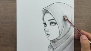 Как шаг за шагом нарисовать красивую девушку в платке карандашом