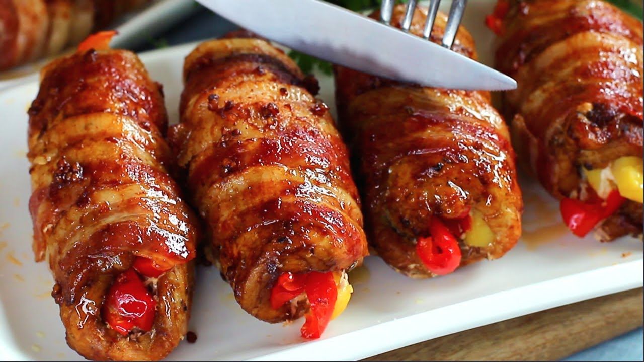 Это так вкусно! Сочное мясо с начинкой. Просто заверните его в бекон. смотреть онлайн