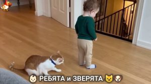 Ребята и зверята от ИИ милое видео для души и радости 👶🏻😺🐶 (21)