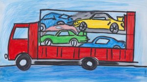 Автовоз перевозит спортивные машины. Развивающий мультфильм.