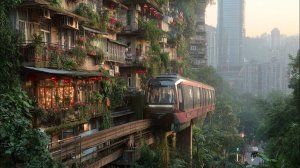 Знаменитый поезд Чунцин, который проезжает через жилой дом. Китай.