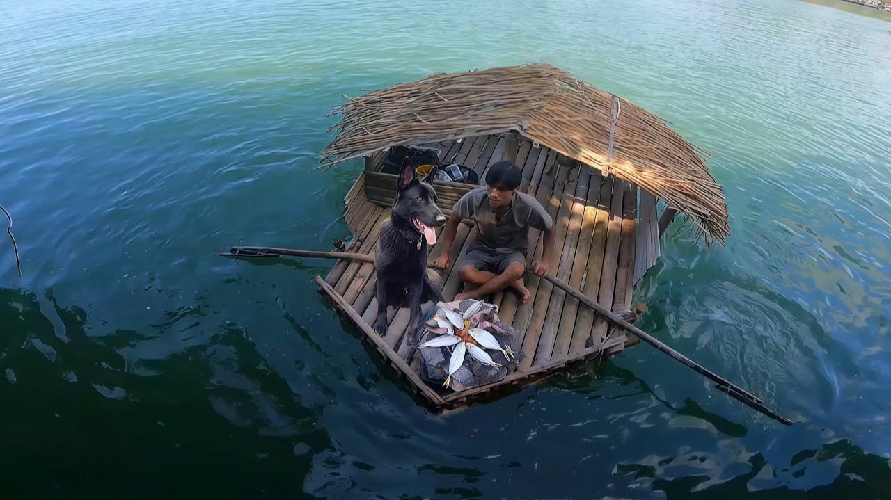 Выживание на плоту из мусора / Вызов Одинокий остров модернизация плота, рыбалка и разведение костра смотреть онлайн