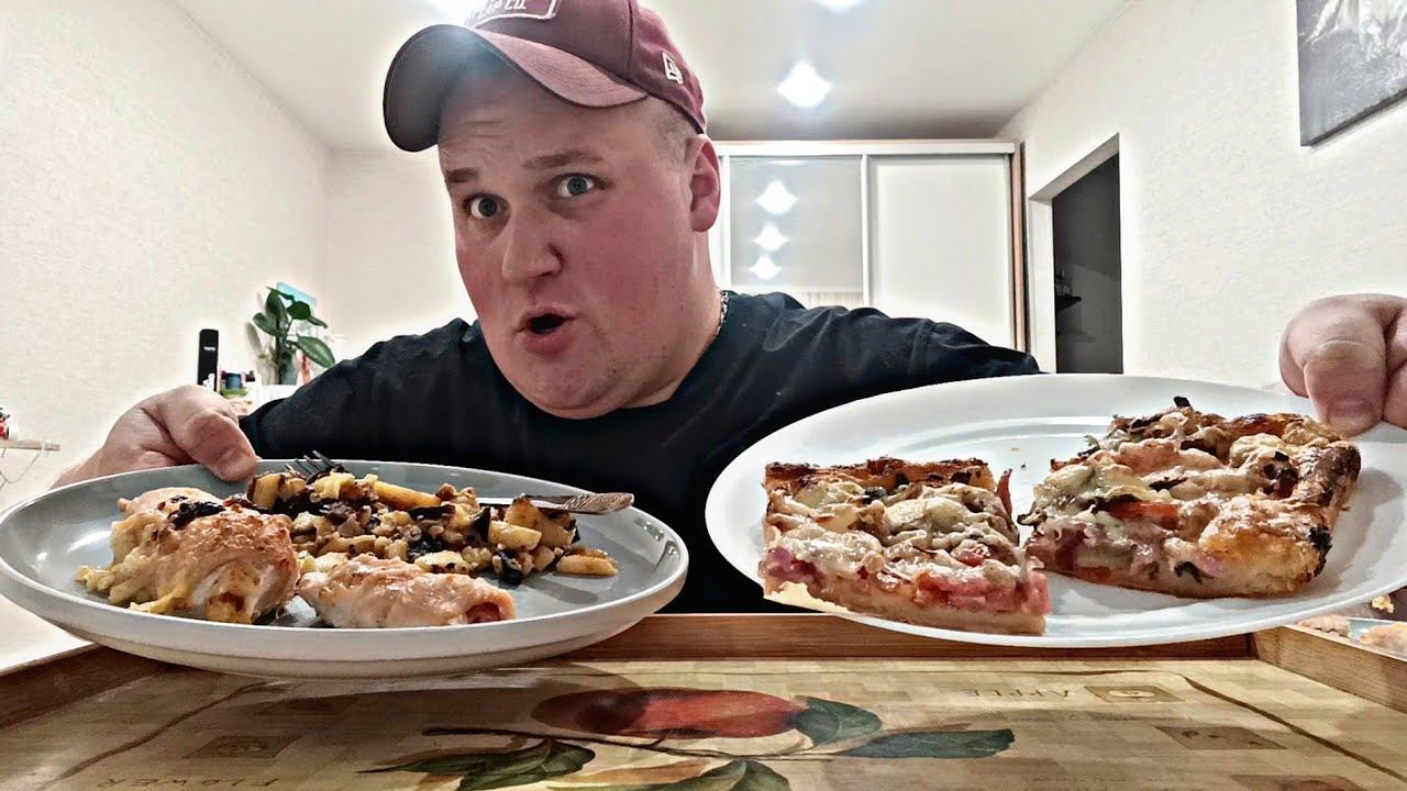 МУКБАНГ РУЛЕТ КУРИНЫЙ и жареная картошка / ОБЖОР рулет куриный и пицца / MUKBANG ASMR смотреть онлайн