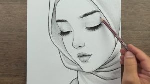 Как нарисовать красивое лицо девушкив хиджабе карандашом