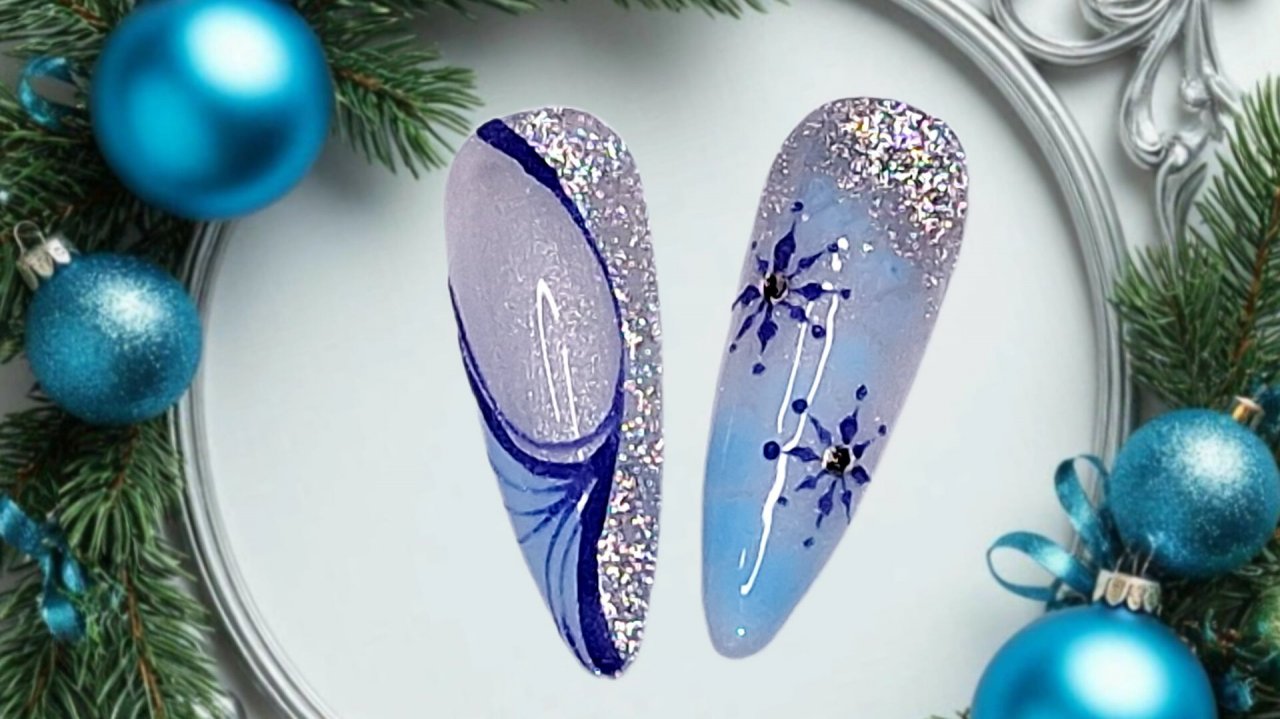 Простой эффектный зимний маникюр. МК смотреть онлайн