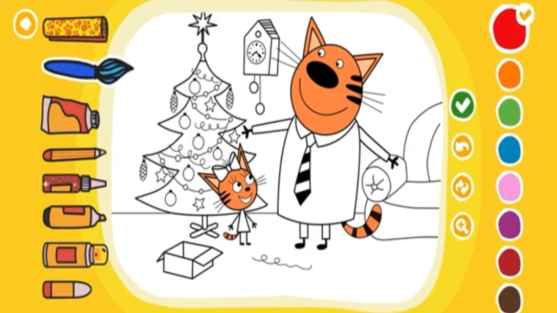 Раскраска для детей - Три кота Карамелька и папа кот - Мультик смотреть онлайн