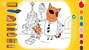 Раскраска для детей - Три кота Карамелька и папа кот - Мультик