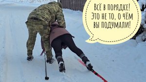 Фазан вернулся! Маша и Артём впервые встали на лыжи и как поехали! Осторожно, скример от Маши!