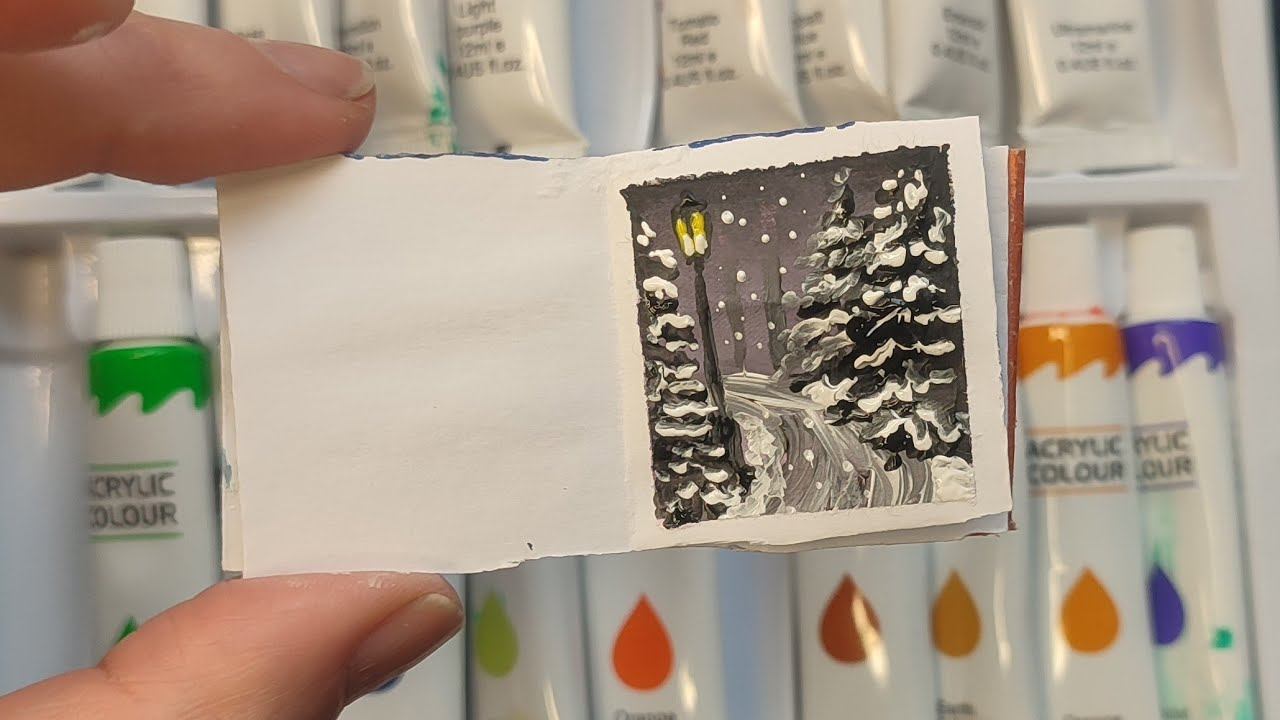 Лёгкий зимний рисунок. Зимний пейзаж акриловыми красками. ❄️ смотреть онлайн