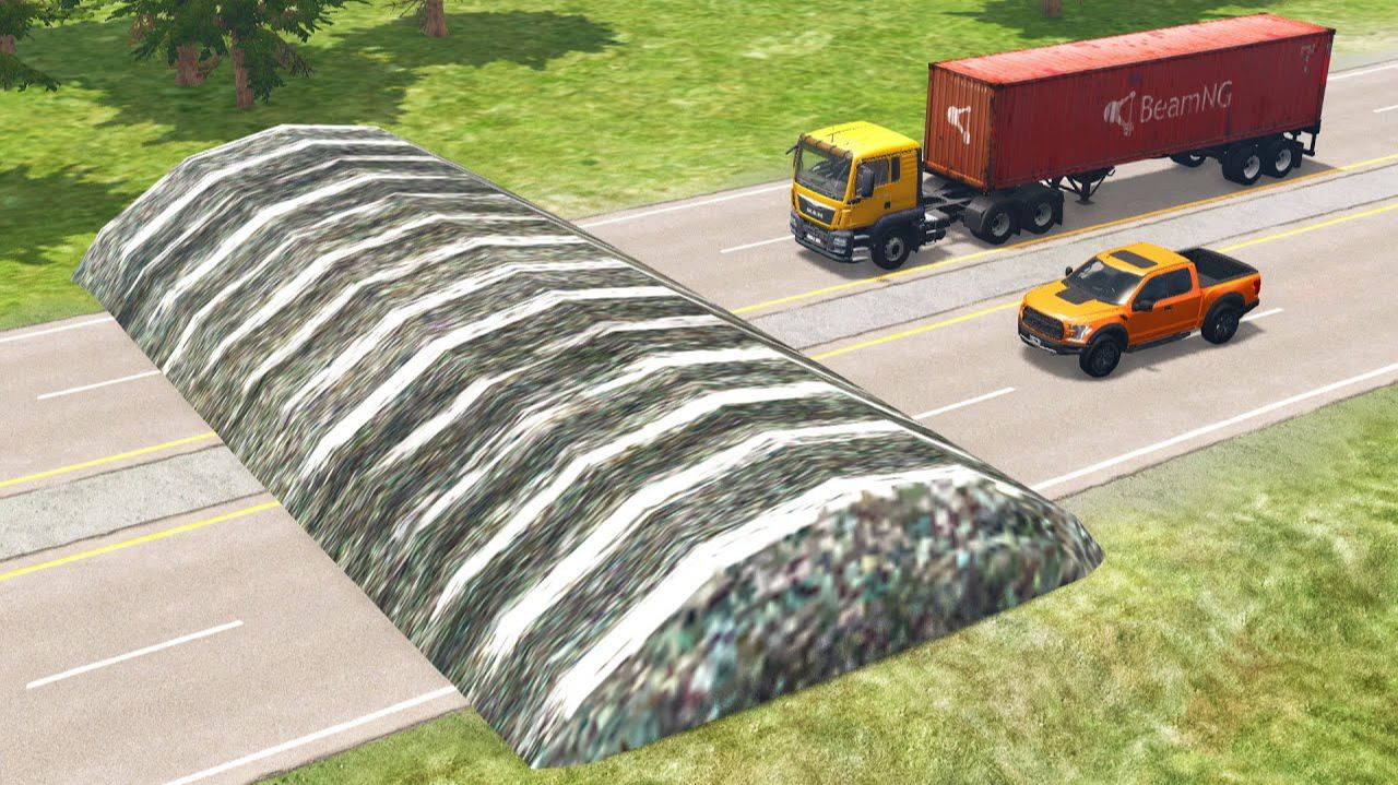 Автомобили против гигантского лежачего полицейского 😱 | BeamNG.Drive | Бемиджи Драйв смотреть онлайн