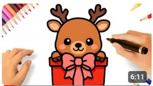 КАК НАРИСОВАТЬ ПРОСТОГО КАВАЙИ ОЛЕНЯ  В ПОДАРКЕ 🦌