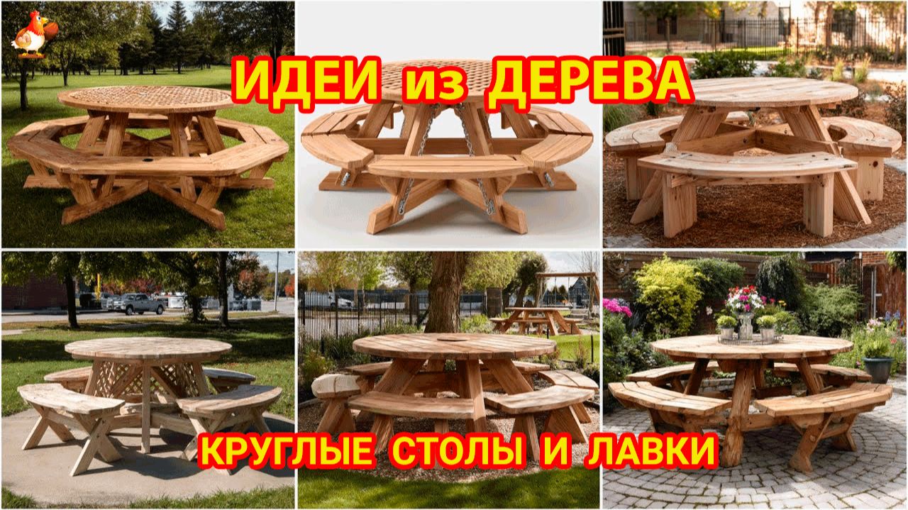 Идеи из дерева и как сделать круглые столы и лавки для зоны отдыха на дачу или в сад смотреть онлайн