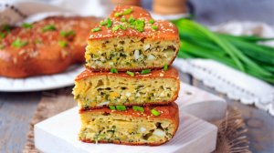🥧 Заливной пирог с зеленым луком и яйцом - очень простое тесто и быстрое приготовление