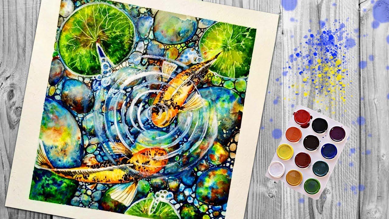 Рисунок рыбок акварельными красками | Карпы Кои рисунок| 🎨🎏 смотреть онлайн