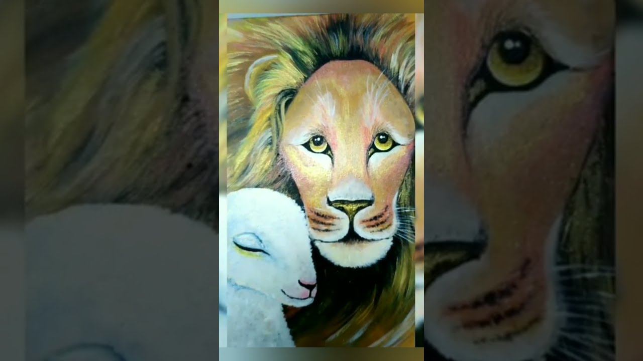 Моя первая картина на холсте.... Лев и ягненок. #shorts смотреть онлайн