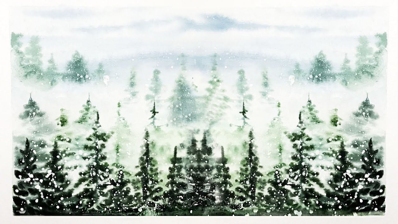 Зимний пейзаж акварелью легко ❄️ Рисование ёлок | Relax Art смотреть онлайн